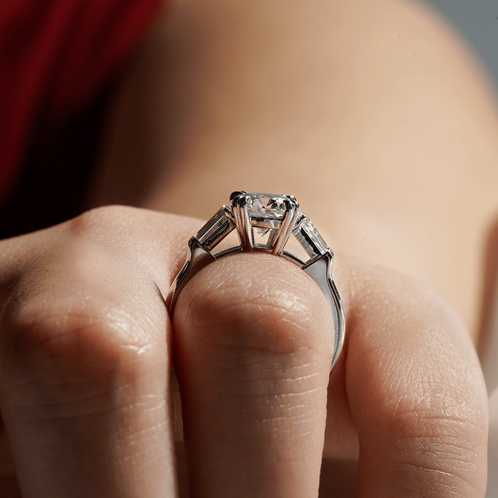 Double Prong Lab Grown Diamond Engagement Ring with Tapered Baguette Stones - TAYLOR KOM_10K Rose Gold