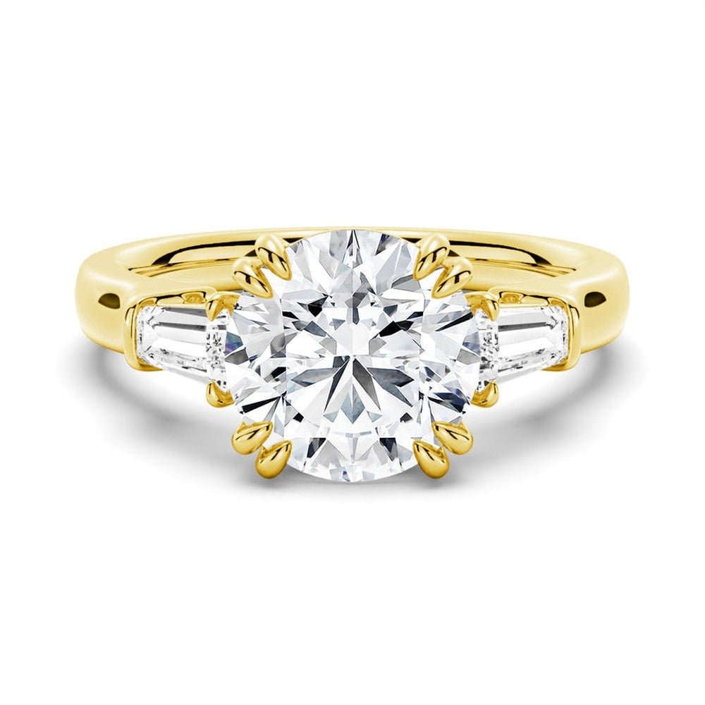 Double Prong Lab Grown Diamond Engagement Ring with Tapered Baguette Stones - TAYLOR KOM_10K Yellow Gold