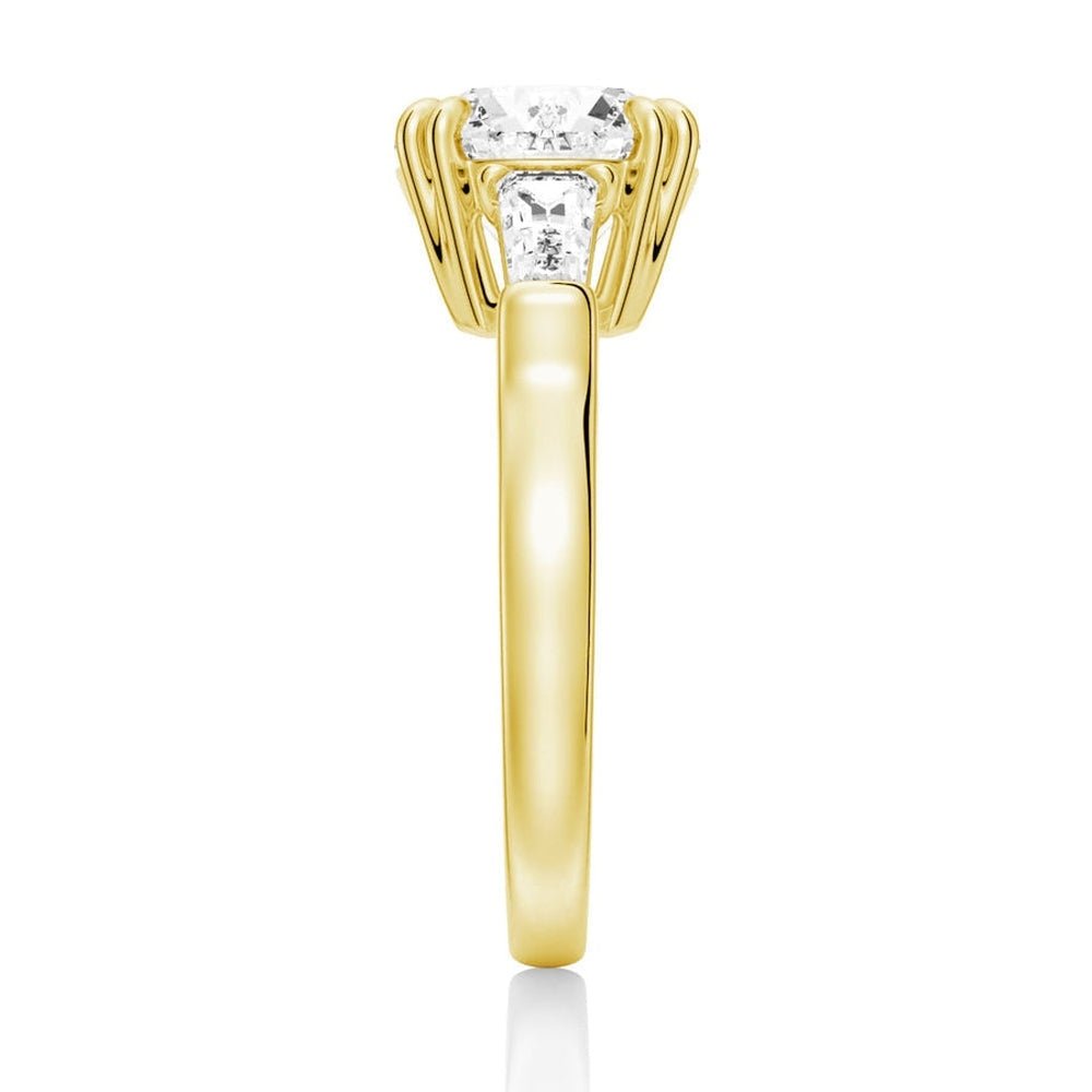 Double Prong Lab Grown Diamond Engagement Ring with Tapered Baguette Stones - TAYLOR KOM_10K Rose Gold