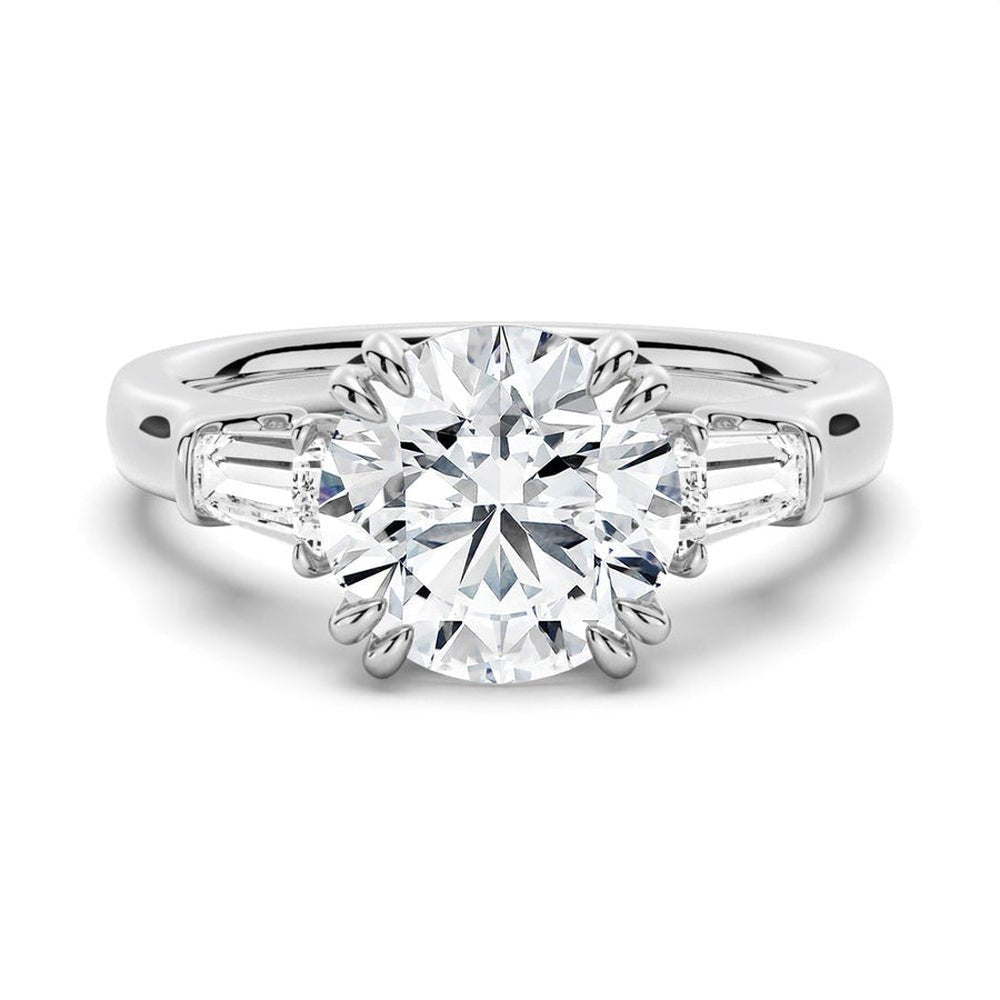 Double Prong Lab Grown Diamond Engagement Ring with Tapered Baguette Stones - TAYLOR KOM_10K White Gold
