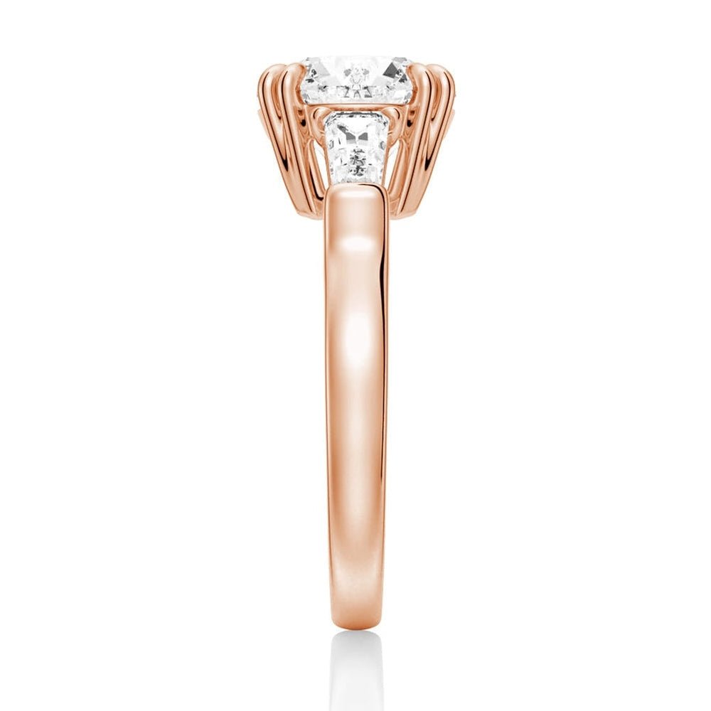 Double Prong Lab Grown Diamond Engagement Ring with Tapered Baguette Stones - TAYLOR KOM_10K Rose Gold