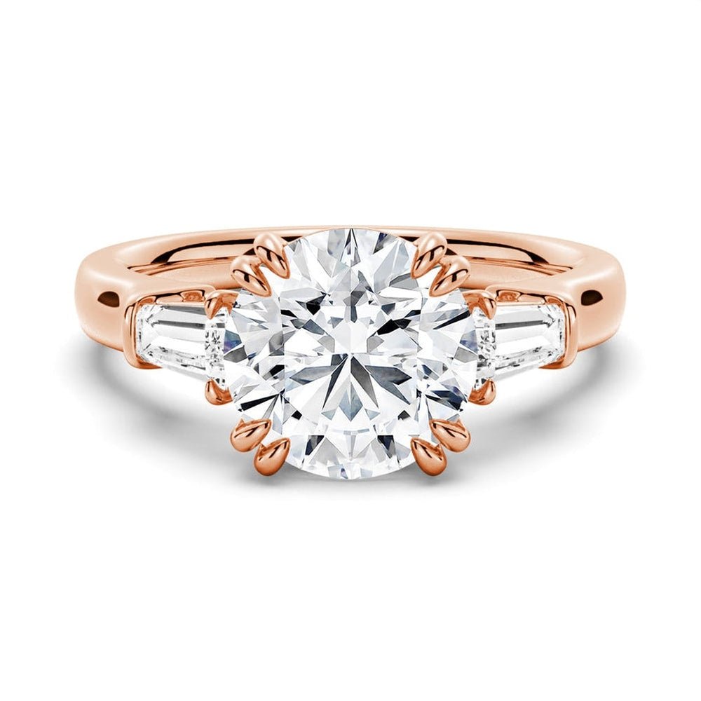 Double Prong Lab Grown Diamond Engagement Ring with Tapered Baguette Stones - TAYLOR KOM_10K Rose Gold