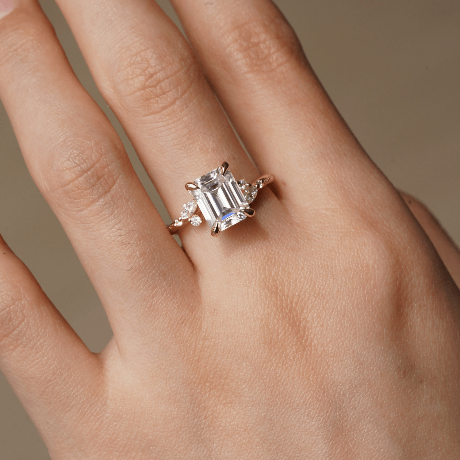 Elegant Emerald Cut Moissanite Engagement Ring - TAYLOR KOM_925 Sterling Silver