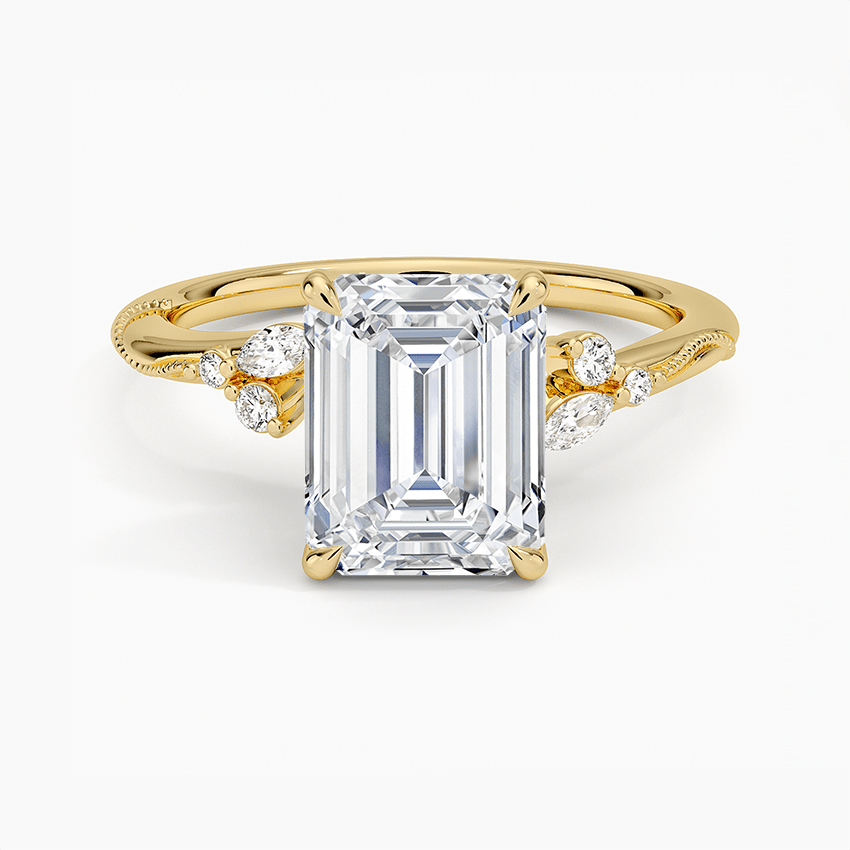 18K Yellow Gold 2CT Emerald Cut Lab Grown Diamond Custom Ring