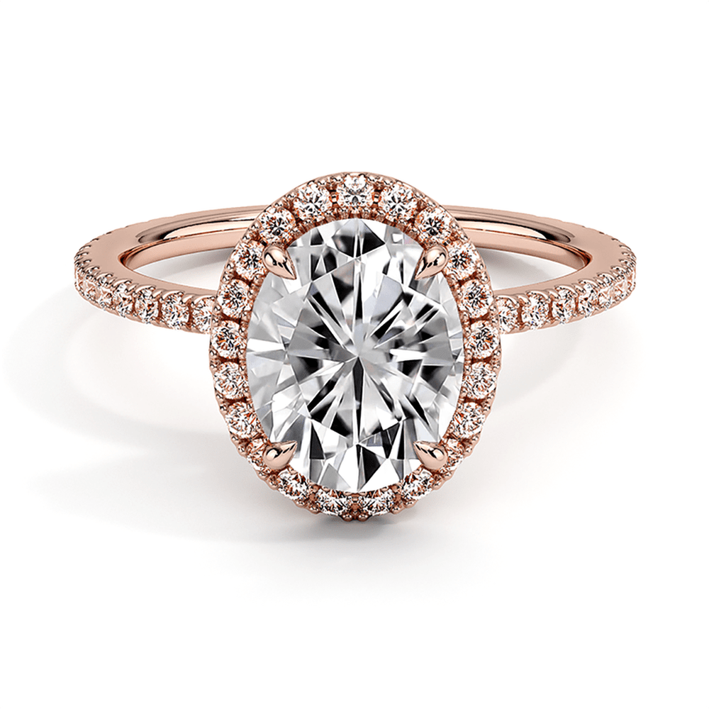 Four Prong Oval Cut Diamond Halo Lab Grown Diamond Engagement Ring - TAYLOR KOM_10K Rose Gold