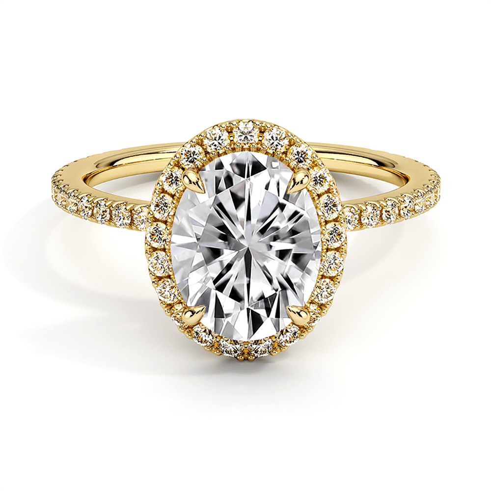 Four Prong Oval Cut Diamond Halo Lab Grown Diamond Engagement Ring - TAYLOR KOM_10K Yellow Gold