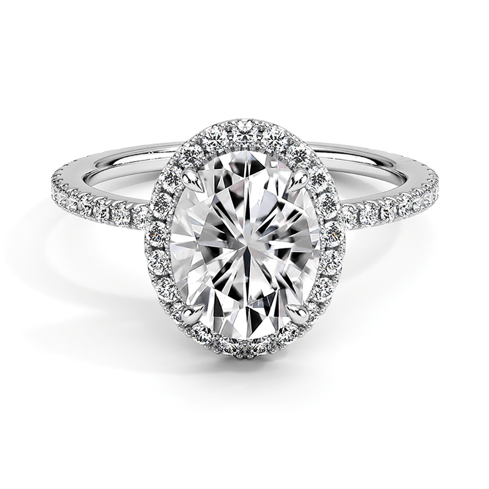 Four Prong Oval Cut Diamond Halo Lab Grown Diamond Engagement Ring - TAYLOR KOM_10K White Gold