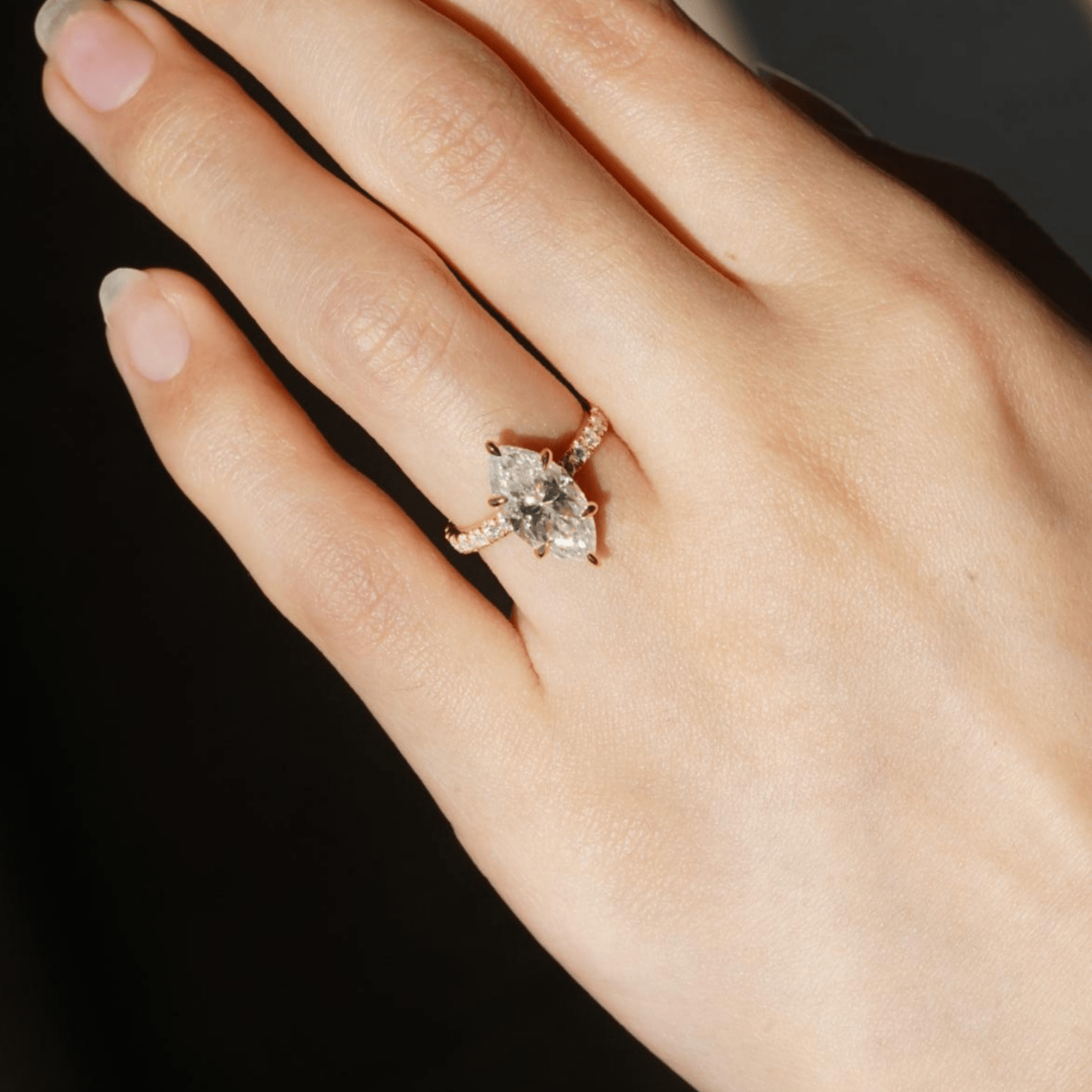 French Pavé Marquise Moissanite Engagement Ring With Hidden Halo - TAYLOR KOM_925 Sterling Silver