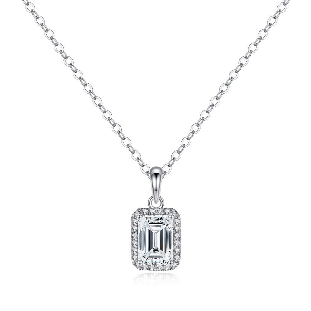 Halo Emerald cut Moissanite Necklace - TAYLOR KOM_