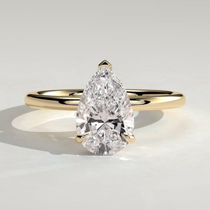 2CT Pear Cut Three Prong Moissanite Engagement Custom Ring
