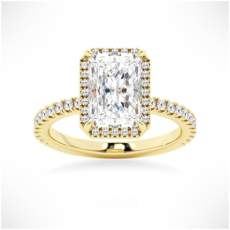 Love Promise Radiant Cut Moissanite Halo Ring - TAYLOR KOM_925 Sterling Silver