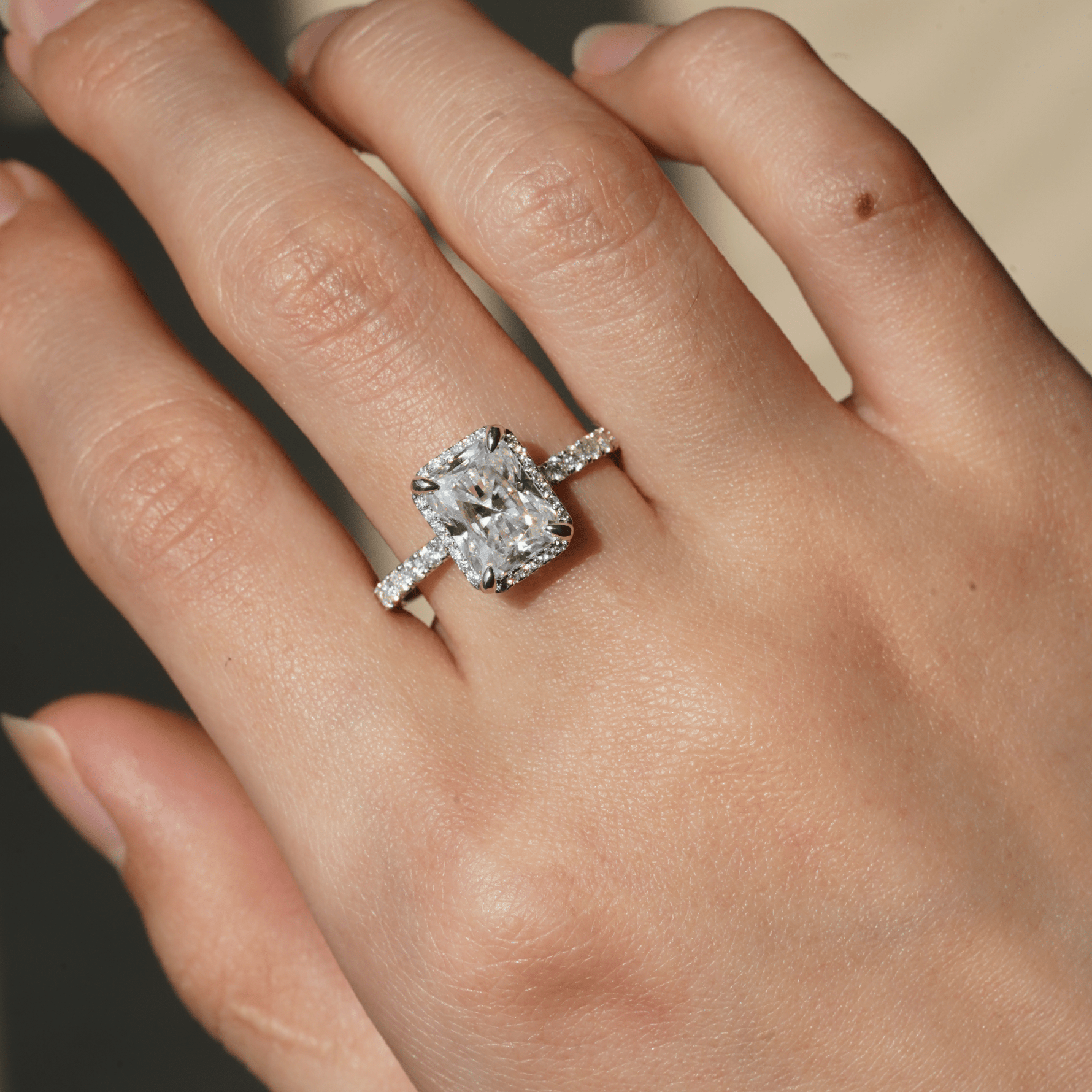 Love Promise Radiant Cut Moissanite Halo Ring - TAYLOR KOM_925 Sterling Silver