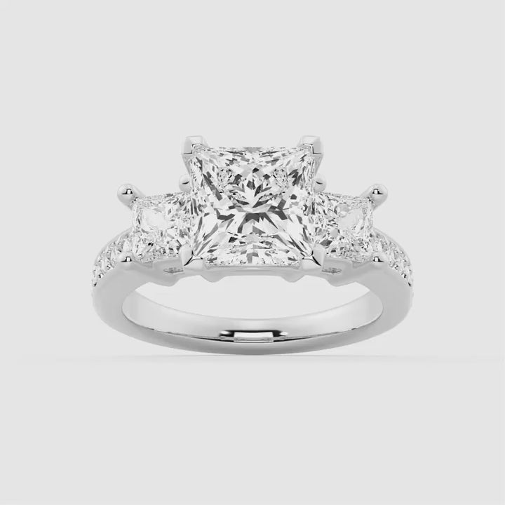 Three Stone Pavé Princess Cut Engagement Ring