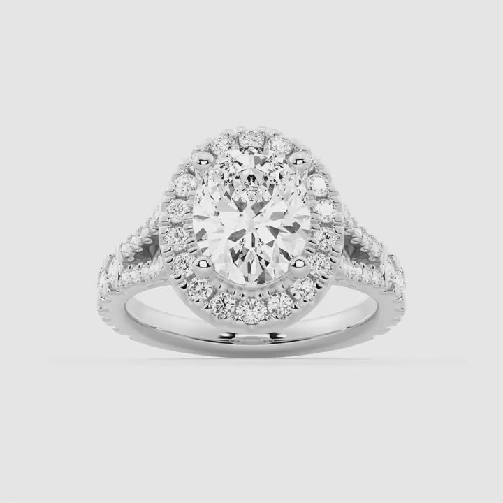 Oval Cut Split-Shank Moissanite Halo Engagement Ring