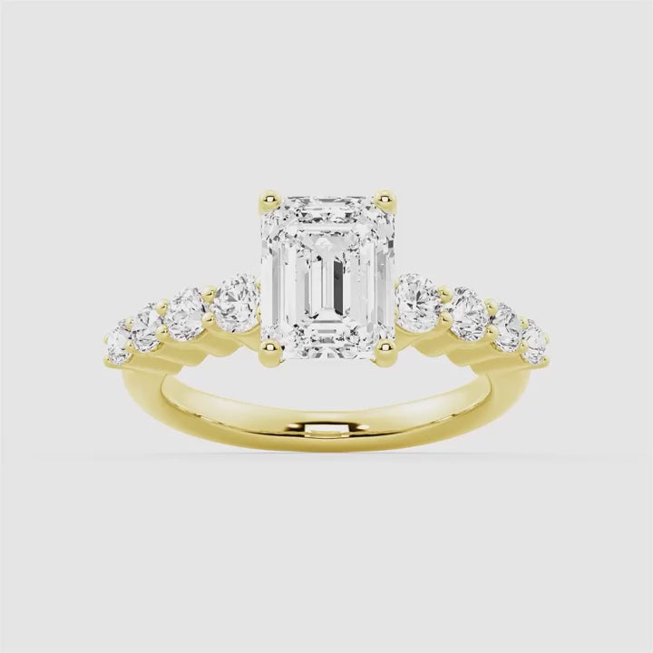 Classic Shared-Prong Emerald Cut Moissanite Engagement Ring
