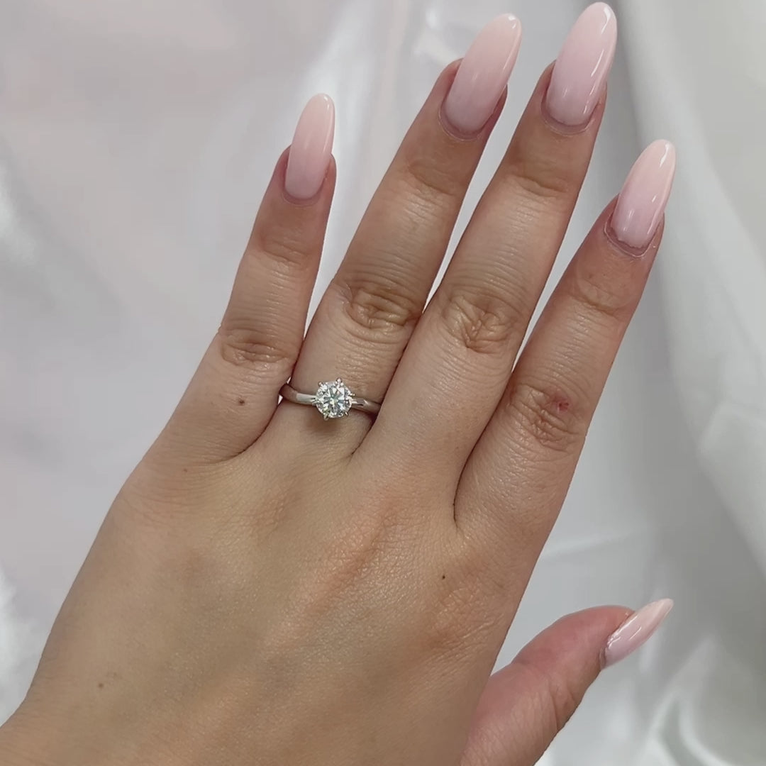 Six-Prong Wave Solitaire Round Cut Engagement Ring