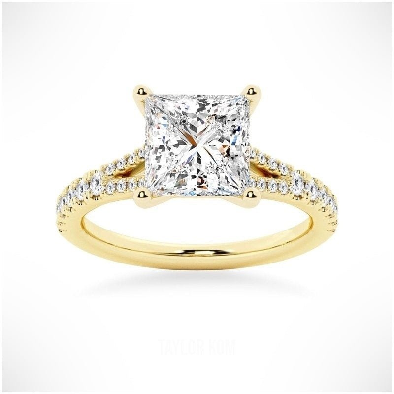 Princess Cut Split - Shank Moissanite Ring - TAYLOR KOM_925 Sterling Silver