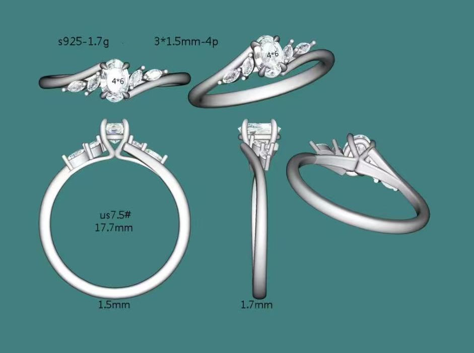 0.5CT Oval Cut Moissanite Engagement Custom Ring