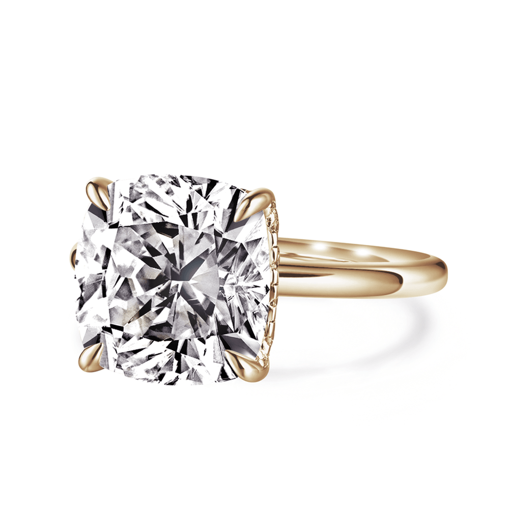 Solitaire Cushion Cut Lab Grown Diamond Engagement Ring With Hidden Halo - TAYLOR KOM_10K Rose Gold
