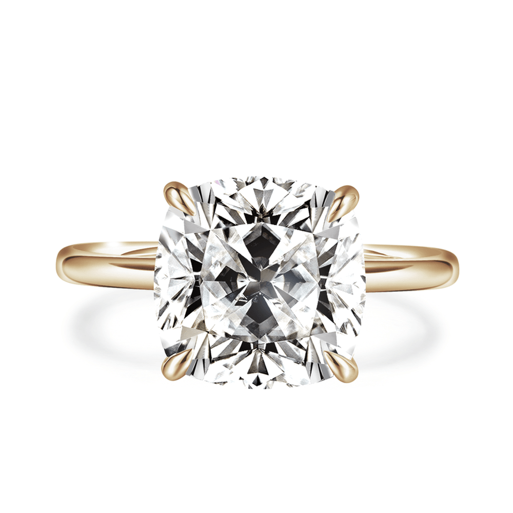 Solitaire Cushion Cut Lab Grown Diamond Engagement Ring With Hidden Halo - TAYLOR KOM_10K Yellow Gold