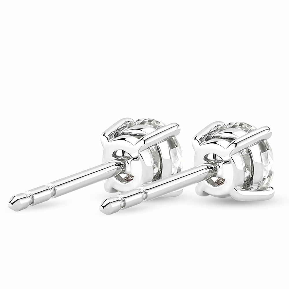 Solitaire Four Prong Round Cut Earrings - TAYLOR KOM_925 Sterling Silver