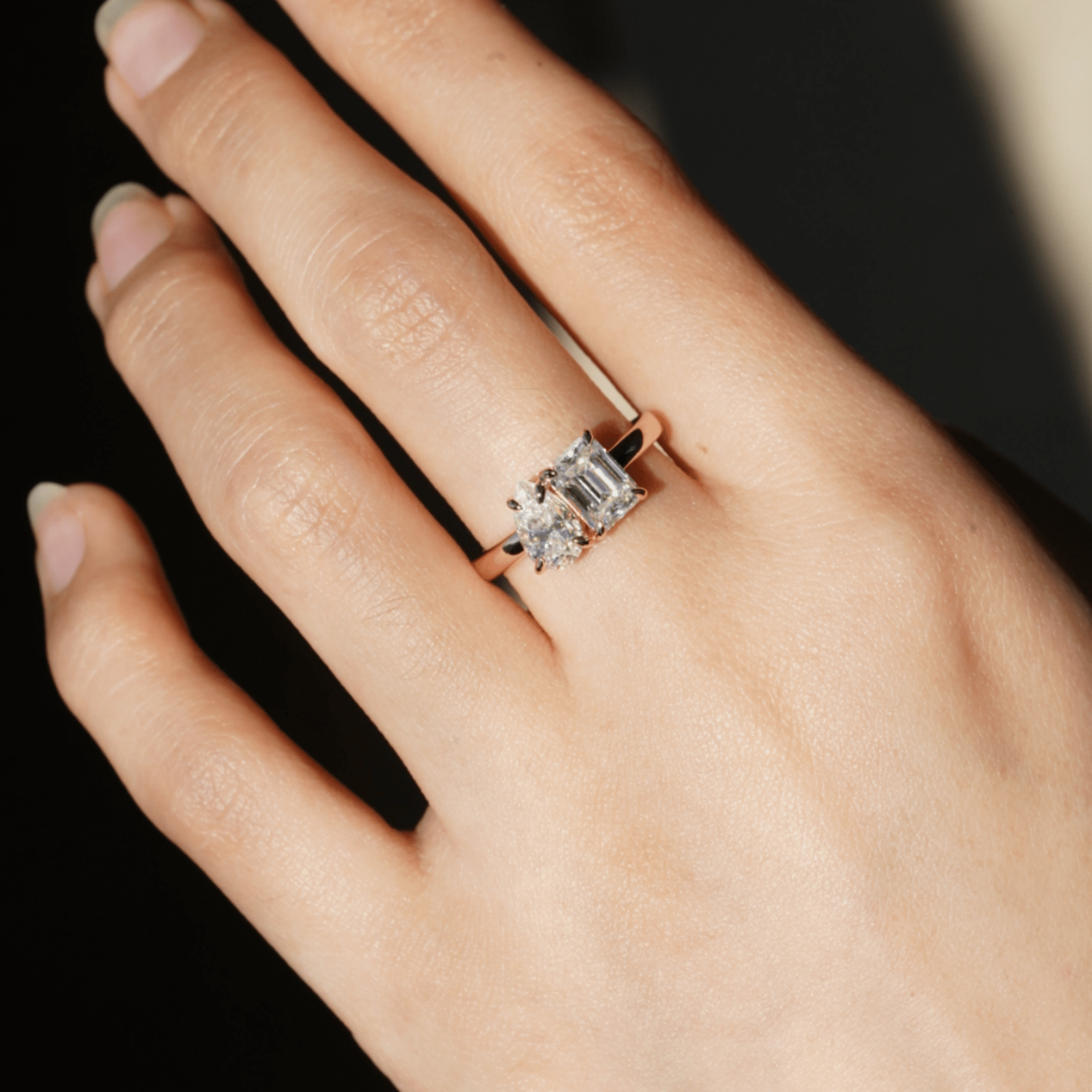 Toi et Moi Emerald Cut & Pear Cut Engagement Ring - TAYLOR KOM_925 Sterling Silver